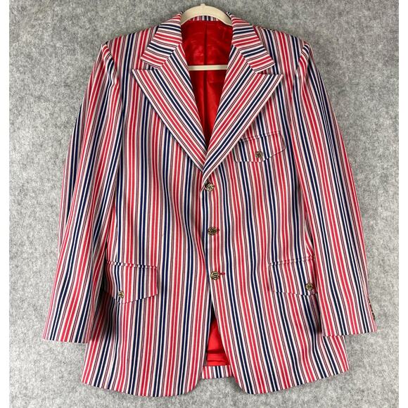 VTG Towncraft JC Penney Blazer Sport Coat Mens 42L Red Striped Gold Button 70s - Picture 1 of 15